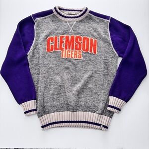 Vintage Clemson Tigers Oversized Varsity Knit Sweater 100% cotton sz L